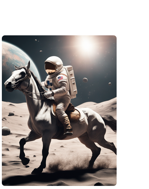 Um astronauta montado em um cavalo na lua